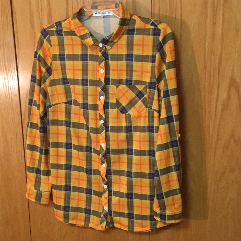 DOUBLJU Plaid Button-Up Convertible Sleeve Top - Picture 8 of 8